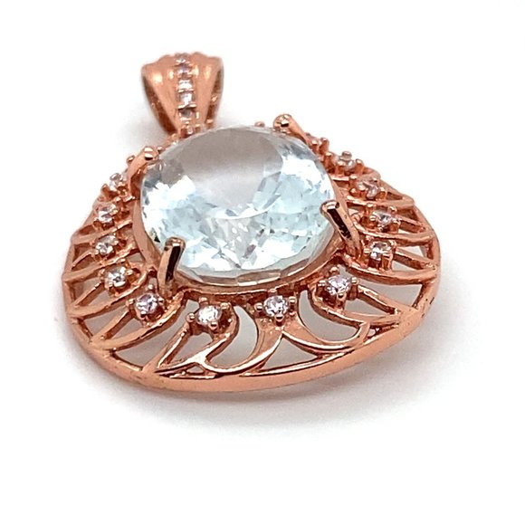 Aquamarine 7.65ct Rose Gold Solid Silver Pendant - Picture 5 of 7